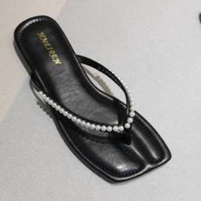 China 2022 New Fashion Style Pearl Slipper Women's Clear Slipper Cushioning Slipper On Shoes For Lady Beach Slippers BLACK OEM s for sale