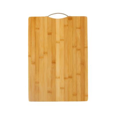 China Large sustainable bamboo cutting board with stainless steel handle for sale