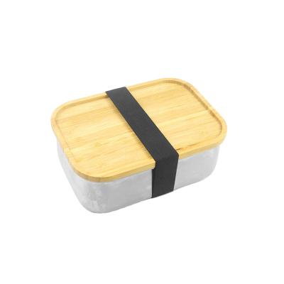 China Airtight Eco-friendly Sustainable Metal Stainless Steel Lunch Bread Bento Box With Bamboo Lid for sale