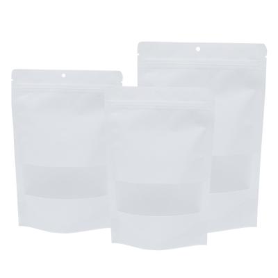 China 2021 Moisture Proof Packaging Recyclable Compostable White Paper Bag Packaging With Window Clear Zi Pouch Standup Kraft Paper Bag for sale