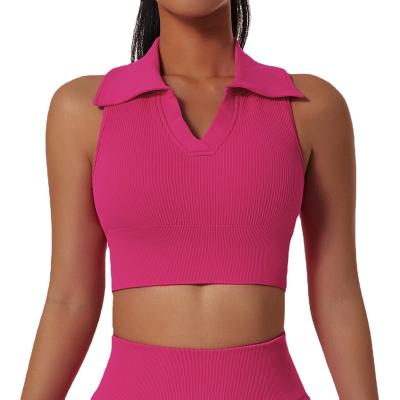 China Seamless V-Neck Women's Yoga V-Neck Sports Bra Cuff Breathable Sports Underwear Threaded Fitness Sports Bra Vest for sale