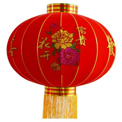 China Flocking Fabric Lantern New Year Outdoor Decor Spring Festival Decoration Red Flocking Chinese Lantern for sale