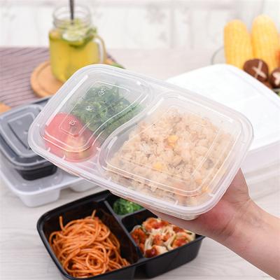 China 850ml Sustainable Clear Disposable Food Containers Catering 2 Compartment Black Hot Food Container for sale