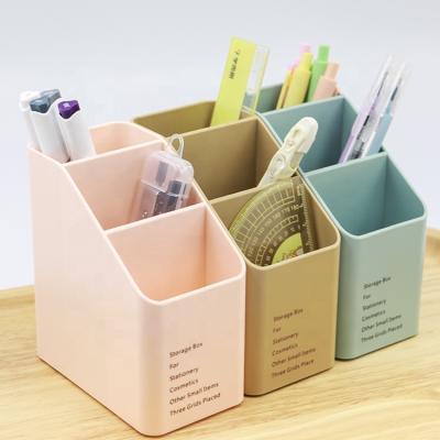 China Morden Students and Desk Three Grid Table Trapezoidal Holder Home Storage Other Organizer Metal Pen Holder Pencil Cup Desk Holder for sale