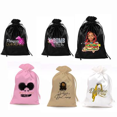 China Flexible Custom Logo Wig Silk Drawstring Brace Packaging Silk Bag for sale