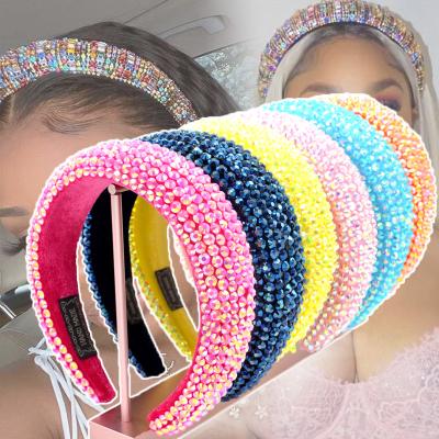 China 2021 European Luxury Women Environmentally Friendly Crystal Fashion Designer Jeweled Full Multi Colored Rhinestone Padded Headband And Cowls Headband for sale