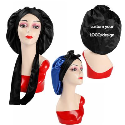 China Custom Pure Silk Double Layer Sleep Hood Logo Tie Up Bonnets 100% Plush Hot Sale for sale