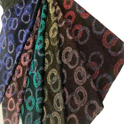 China Stretch new designs with colors  hot sale poly/nylon knit metallic jacquard fabric with spandex fashion textile fabric knit lurex fabric for sale