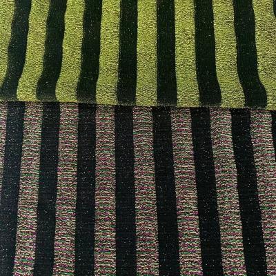 China Stretch knit metallic stripe design hot sale poly/nylon knit metallic jacquard fabric with spandex fashion textile fabric for sale