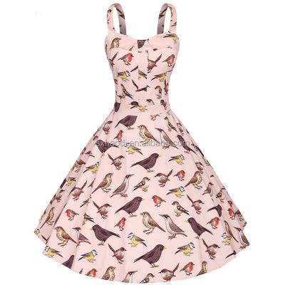 China Vintage Summer Bird Outdoor Reception Picnic Dress Party Anti-static Cocktail Dress For Women for sale