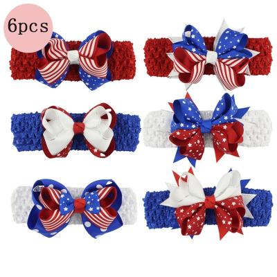 China Ribbon 6 Piece Independence Day Children's Bow Hair Band Boutique Ribbon Hair Accessories For Children for sale