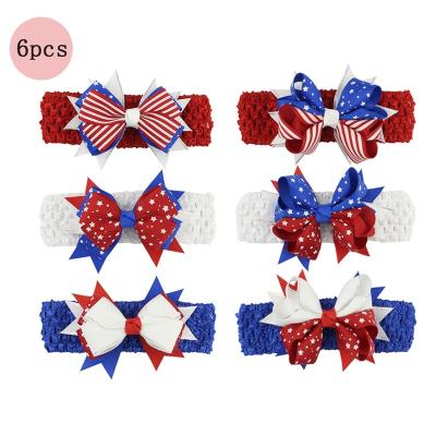 China HCArtware 6 Pcs Bundle Ribbon Independence Day Hair Band For Kids American Flag Ribbon Bow Hair Accessories For Girls for sale