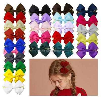 China European and American style boutique children's 4 inch bow hairpin high quality silk gold girls' ribbon hair bow customization for sale