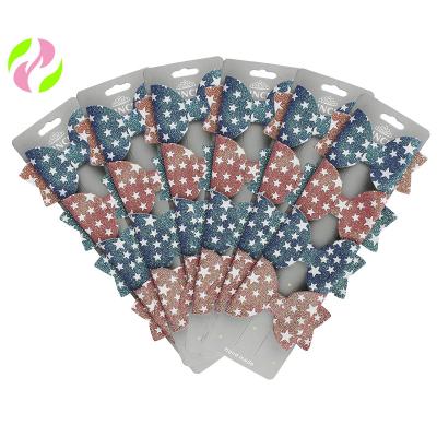 China Eco-Friendly Baby 4 Piece Independence Day Hairpin American Glitter Leatherette Bow Kids Hairpin for sale