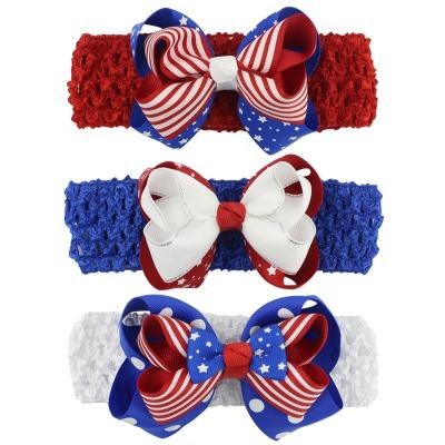 China Eco-friendly Wholesale American Independence Day Baby Headband Bow Knot Hair Clip For National Day for sale