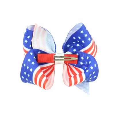 China New Designer Eco-friendly Trendy Hair Bows for Girls Independence Day Clips Ribbon Hair Accessories for sale