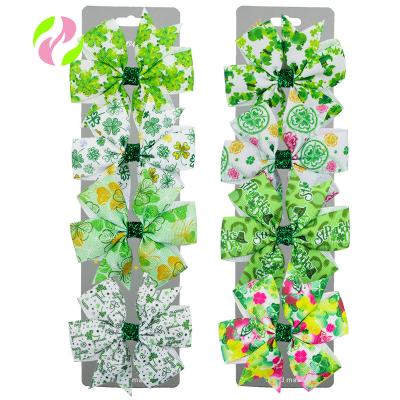 China New Product Eco-friendly St. Patrick's Day Decoration Baby Hair Bow Ribbon Bow Clip for sale