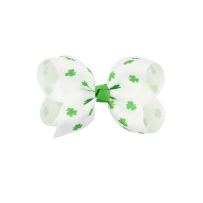 China Eco - Friendly Design St. Patrick 's Day Hair Accessories Decoration Girl Green Hair Clip Ribbon Bow for sale