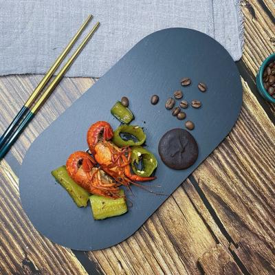 China Western Black SLATE Dish Japanese Style SLATE Dish Dessert Sushi Dish Stocked Flat Food Dish for sale