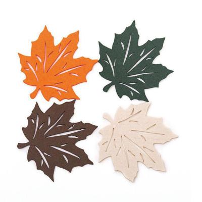 China Viable Wholesale Custom Exquisite Maple Leaf Coaster Household Dining Table Insulation Felt Coaster for sale