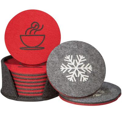 China New workable double-sided coaster set, creative double-sided felt coaster, two color tea coaster for sale