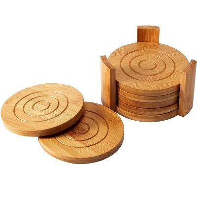 China Sustainable Logo Bamboo Tray Wooden Mug Custom Coaster Bamboo Coaster Set For Drinks for sale