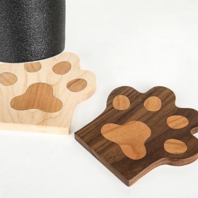 China Lovely New Design Cat Water Coaster Cup Household Walnut Tea Cup Viable Creative Beech Cat Claw Table Protection for sale