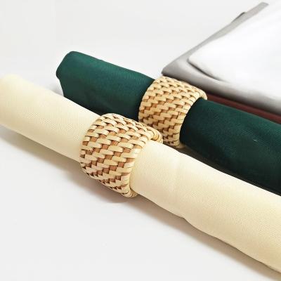 China Sustainable Handmade Round Mesh Classic Braided Rattan Napkin Rings For Dining Table Parties For Daily for sale