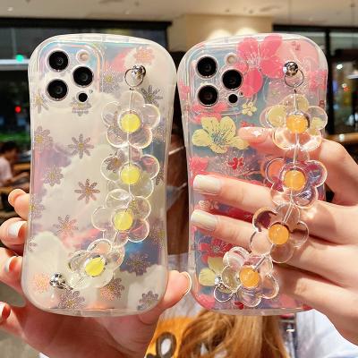 China 2021 new Anti-fall small size plating shockproof laser flower+ wristband phone case for iphone13 11 12 XR TPU phone case for sale