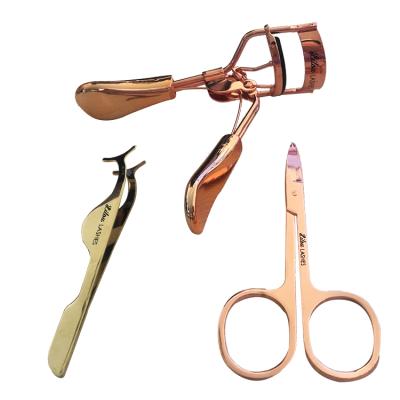 China Natural Customized Long Scissors Hair Curler And Logo Glue Applicator Stainless Steel Eyelash Tools for sale