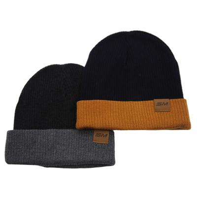 China COMMON Unisex High Quality Outdoor Warm Wool Knitted Two Tone Slap Beanie Witner Hat Ski Toque With Custom Private Label for sale