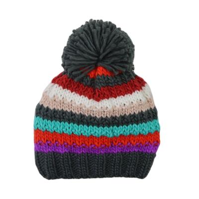 China COMMON Colorful Knitted Winter Beanie Hats Bobble Hat Winter Hats For Kids for sale