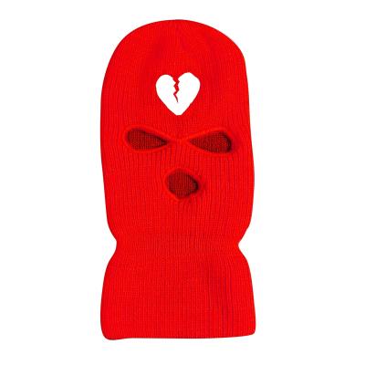 China Wholesale COMMON Winter Knitted Neon Broken Heart Ski Mask Full Face Cap Beanie Hat Custom 3 Hole Balaclava Fashion For Outdoor Sport for sale