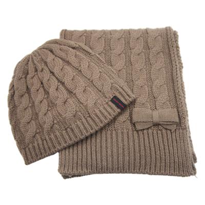 China Warm and Soft Good Quality Two Piece Woolen Women Knit Custom Label Winter Beanie Hat and Scarf Set for sale