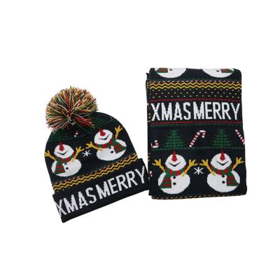 China JOINT Brand Acrylic Jacquard Christmas Winter Beanies Santa Hat And Scarf 2pcs Set for sale