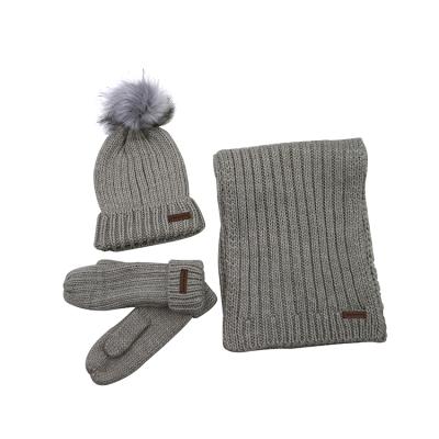 China COMMON Widely Used Jacquard Knitted Knitted Winter Pompom Hat Scarf And Mitten 3pcs Set for sale