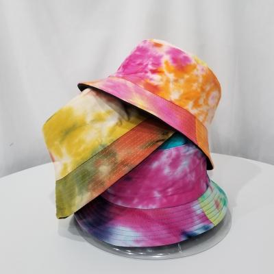 China Fashion Design Soft Colorful Tie Dyed Cotton Double Sided Reversible Fisherman Bucket Hat Outdoor Floppy Hat for sale