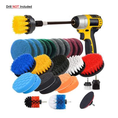 China Sustainable 31 Pcs Drill Towel Brush Scrub Pads With Long Reach Attachment With Extend Long Attachment All Purpose Clean for sale