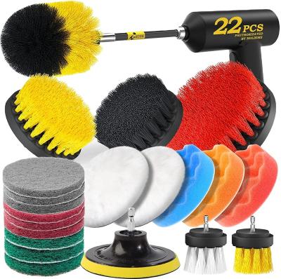 China Durable 22 Drill Brush Attachments Set Scrub Pads & Sponge, Polishing Pads, Power Scrubber Brush for sale