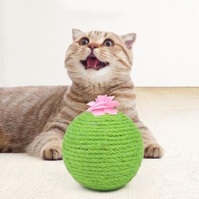 China Sisal Cat Scratching Ball Pet Interactive Cactus Ball Toy Scratching Post Funny Wear-Resistant Woven Board Supplies for sale