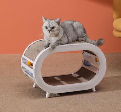 China Viable Luxury Cat Post Bed Scratching Pet Kittens Cat Scratcher House Wheel Shape Double Layer Corrugated Cardboard for sale