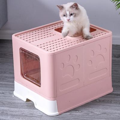 China Splash Proof Type Cat Poop Basin Double Door Cat Toilet Automatic Drawer Cat Litter Box Extra Large Folding Included Viable Plastic for sale