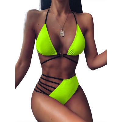 China Ladymate Swimsuit ODM/OEM biquini de praia Swimwear Women Breathable Solid Lace-Up Bikini Sets Strappy Halter Triangle Swimwear Sets for sale