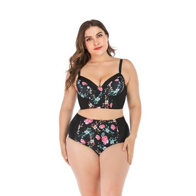 China Wholesale Breathable High Quality Women Swimwear Floral Print 2 Piece Bikini Set High Waist Plus Size Crop Top Beach Wear for sale