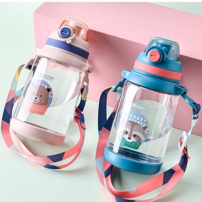 China 2023 Sustainable Kids Plastic Water Bottle With Straw Cute Printing Child Drink Water Bottle for sale