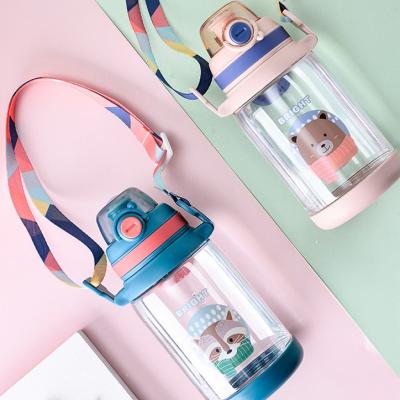 China 550ml Kids Sustainable Plastic Water Bottle Straw Drinking Children School Bpa Free Kids Drink Cute School Water Bottle for sale