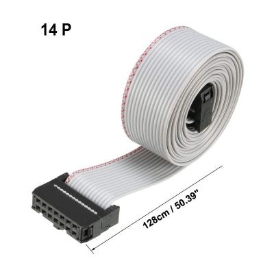 China Electronic IDC Gray Wire Flat Ribbon Cable 14 Pins 128cm Length 2.54mm Pitch 2pcs Type-C for sale