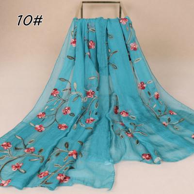 China Chiffon Women Chiffon Scarf Flower Embroidery Silk Scarves Fails Thin Shawl Hijab Wraps Headband Wrap Stoles GST12 for sale