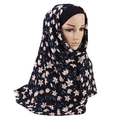 China 2020 Muslim Bubble Chiffon Hijab Scarf Flower Shawls Scarfs Headscarf Wraps Headband Chiffon Printing Long Scarves HW329 for sale