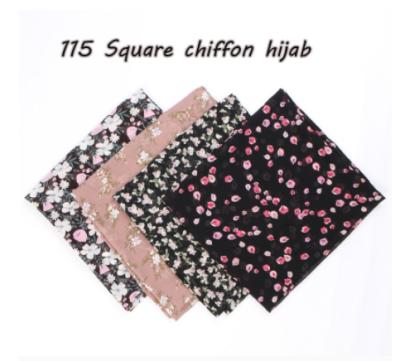 China 115cm Chiffon Print Chiffon Square Hijab Scarf Chiffon Wraps Floral Shawls Muslim Printed Headband Wraps Islamic Scarves GYW107 for sale